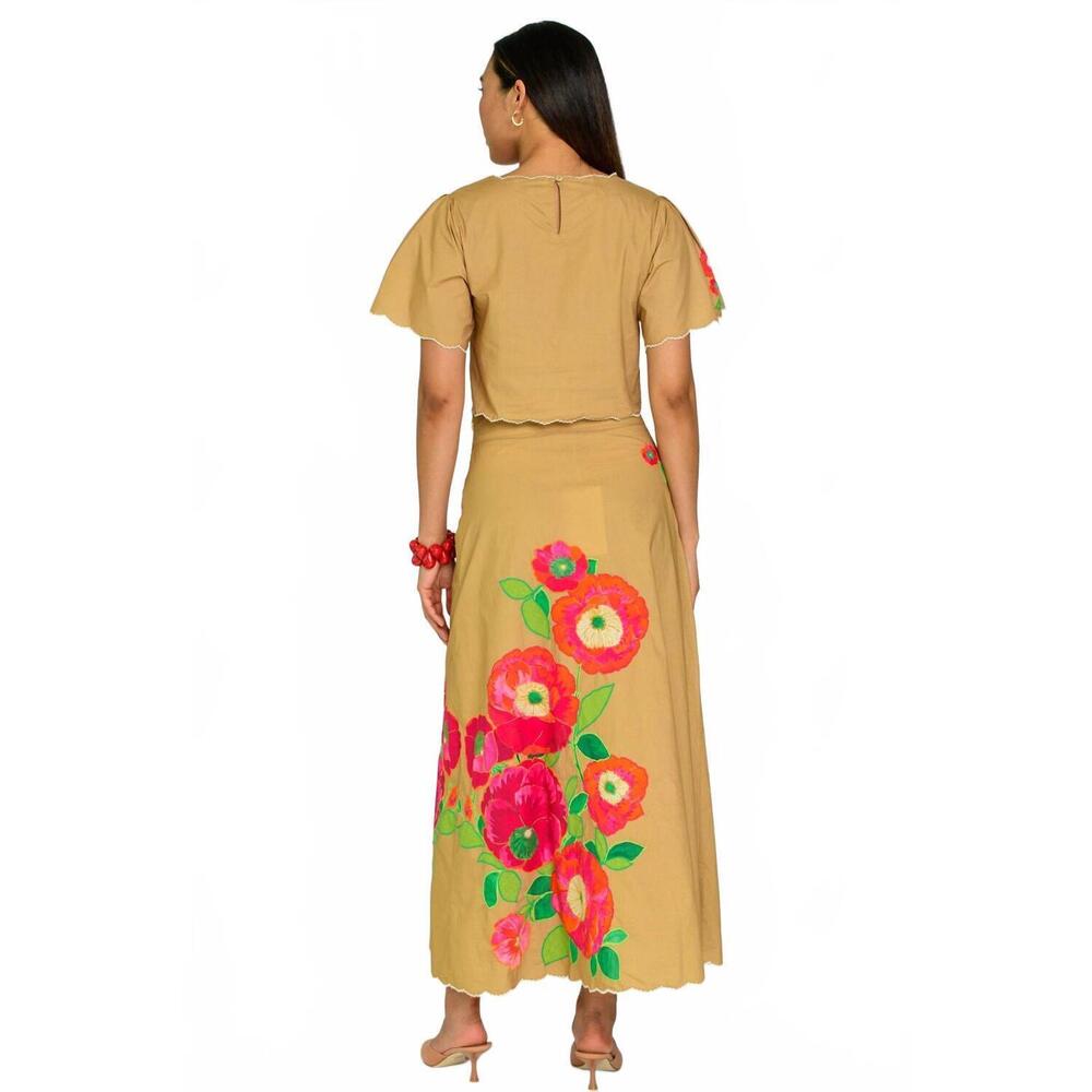 NEW ELIZABETH JAMES THE LABEL women's paloma poppy patch top in iced coffee - Picture 4 of 7